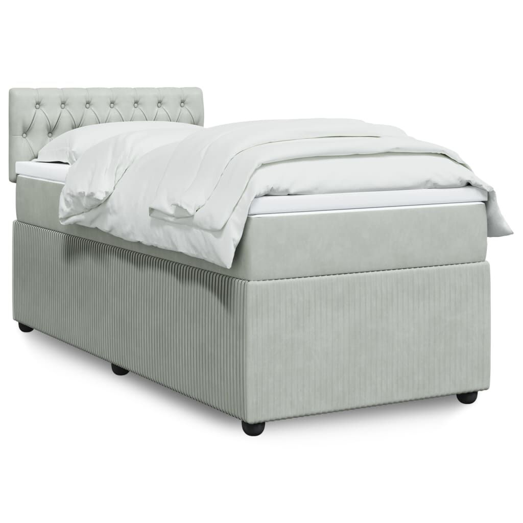 vidaXL Κρεβάτι Boxspring με Στρώμα Ανοιχτό Γκρι 90x200 εκ. Βελούδινο