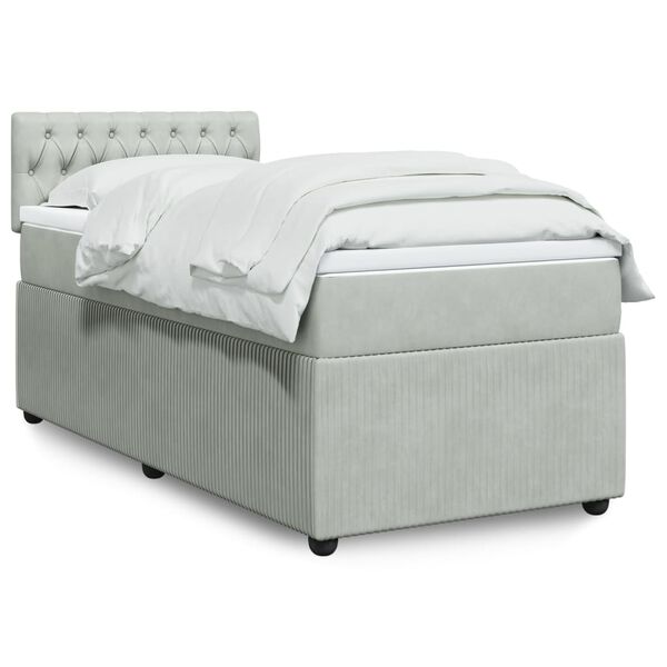 vidaXL Κρεβάτι Boxspring με Στρώμα Ανοιχτό Γκρι 90x200 εκ. Βελούδινο