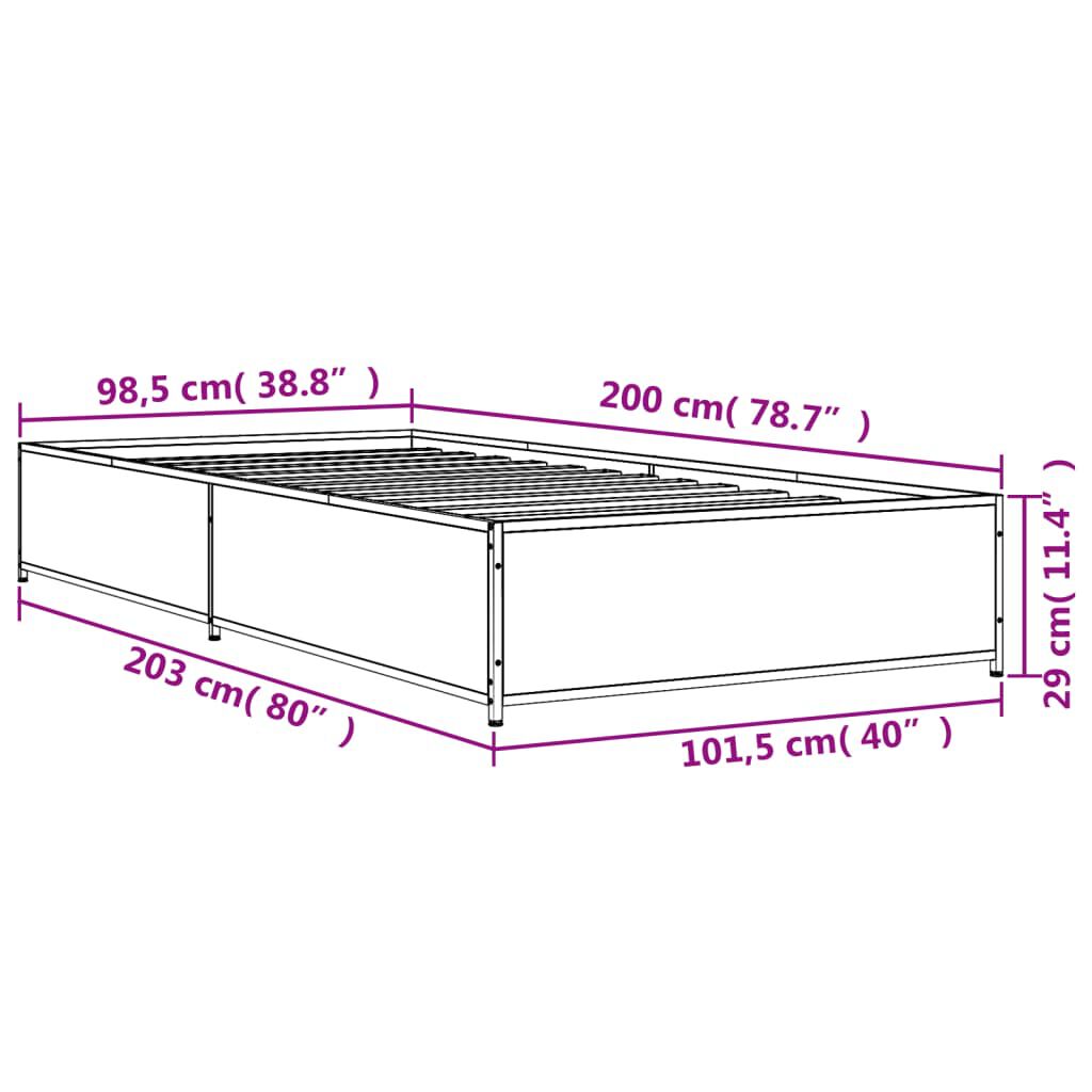 vidaXL Πλαίσιο Κρεβατιού Sonoma Δρυς 100x200 εκ. Επεξ. Ξύλο & Μέταλλο