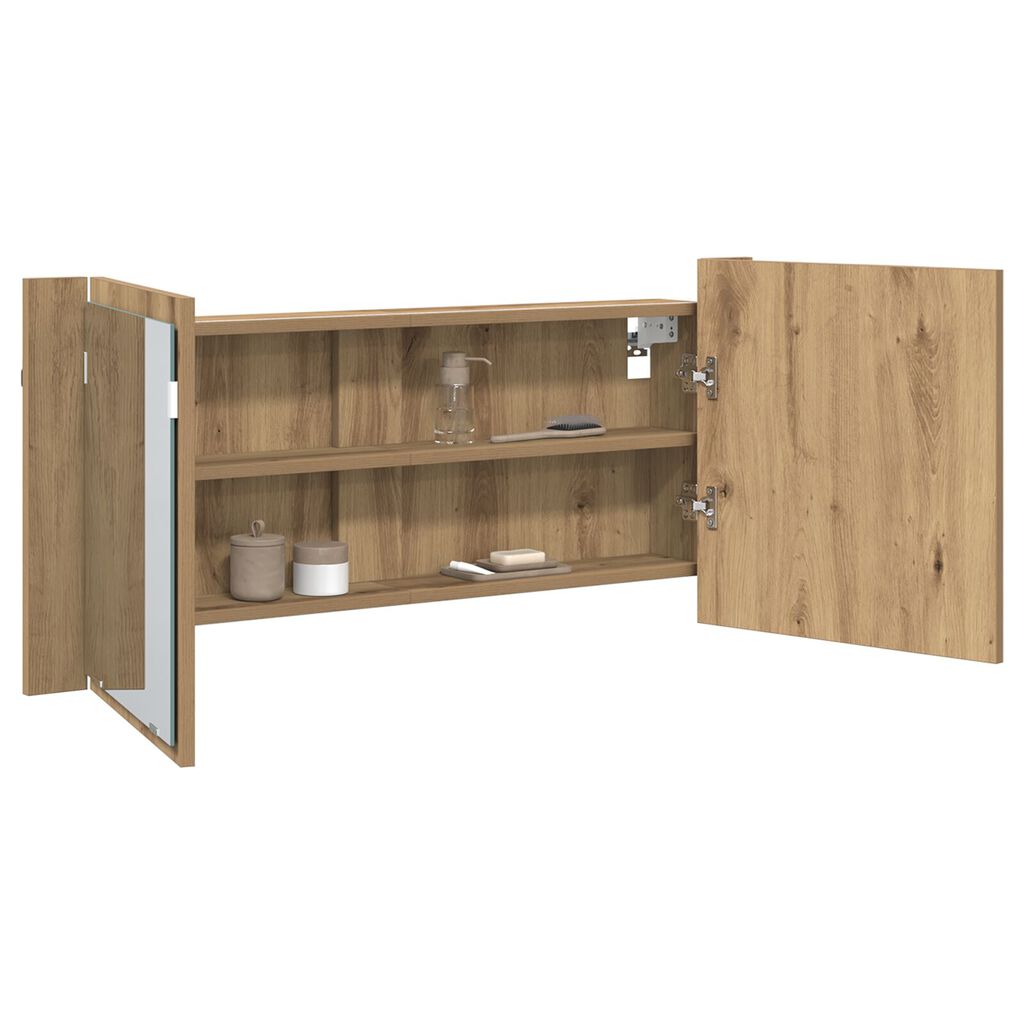 vidaXL Ντουλάπα καθρέφτη LED Δρυός Artisan 100x12x45 εκ. Από επεξεργασμένο ξύλο
