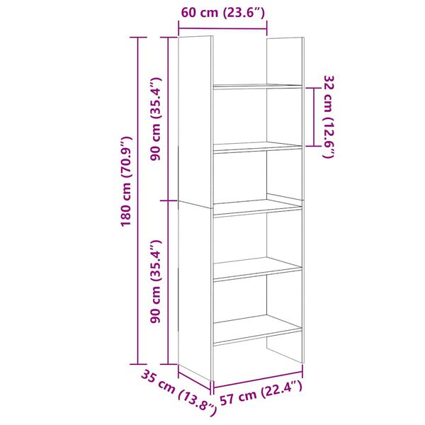 vidaXL Βιβλιοθήκη Γκρι Σκυροδέματος 60 x 35 x 180 εκ. από Επεξ. Ξύλο