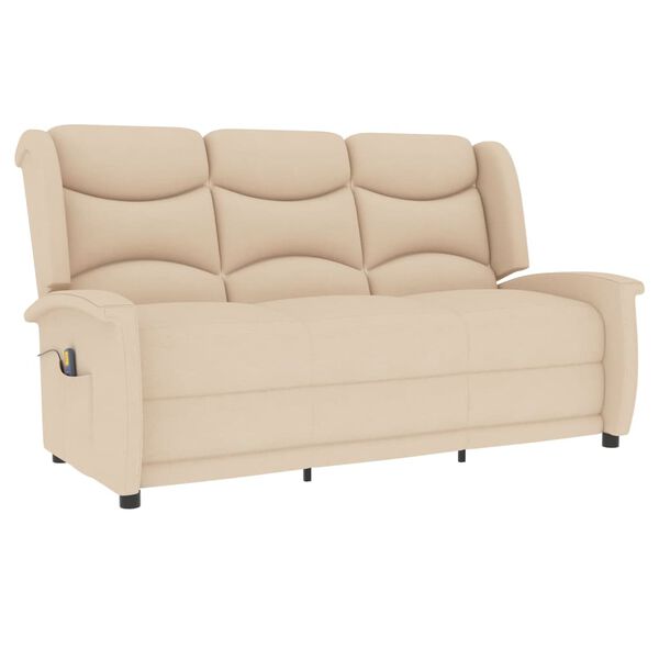 vidaXL Πολυθρόνα Μασάζ Τριθέσια Ανακλινόμενη Κρεμ Υφασμάτινη