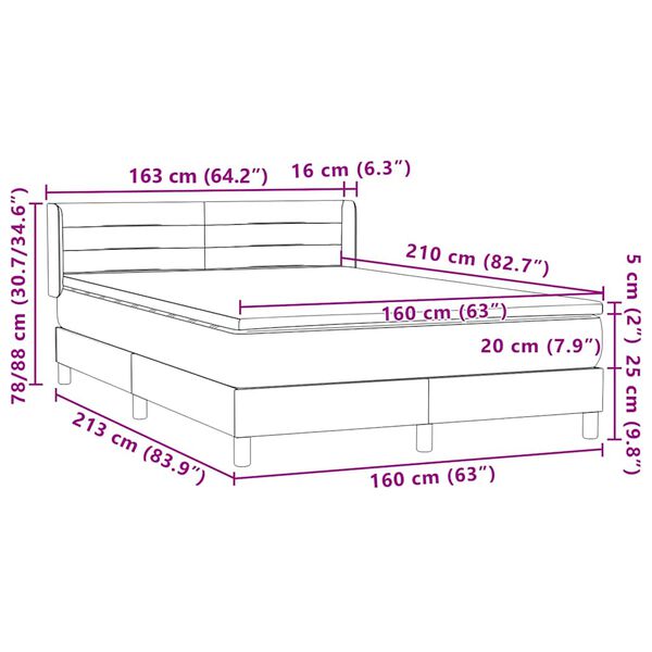 vidaXL Κρεβάτι Boxspring με Στρώμα Ανοιχτό Γκρι 160x210 εκ. Βελούδινο