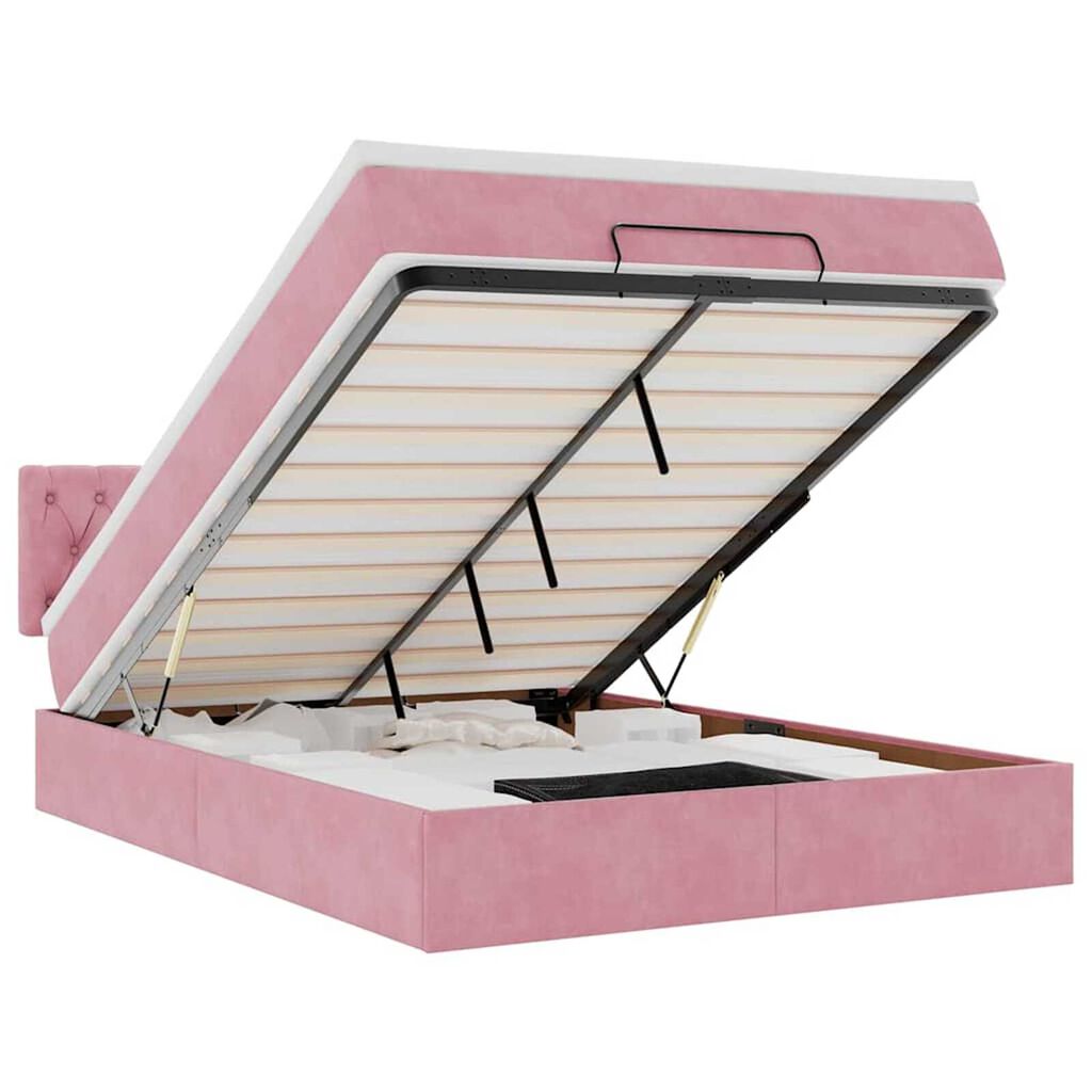 vidaXL Οθωμανικό κρεβάτι με στρώμα ροζ 140x200cm Βελούδο