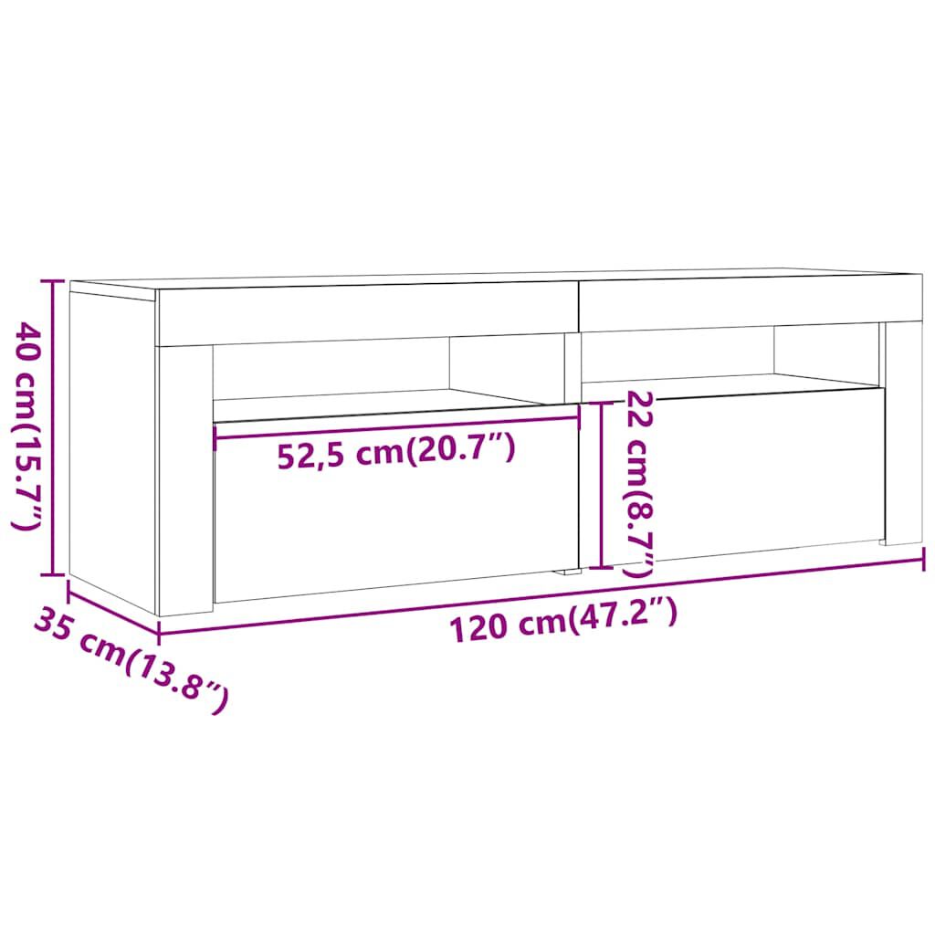 vidaXL Έπιπλο Τηλεόρασης LED Όψη Παλαιού Ξύλου 120x35x40 εκ.Επεξ. Ξύλο