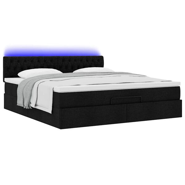 vidaXL Οθωμανικό κρεβάτι με στρώμα & LEDs Μαύρο ύφασμα 160x200cm