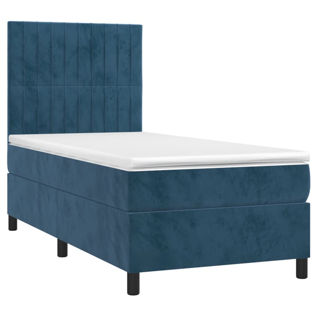 vidaXL Κρεβάτι Boxspring με Στρώμα & LED Σκ. Μπλε 90x190 εκ. Βελούδινο