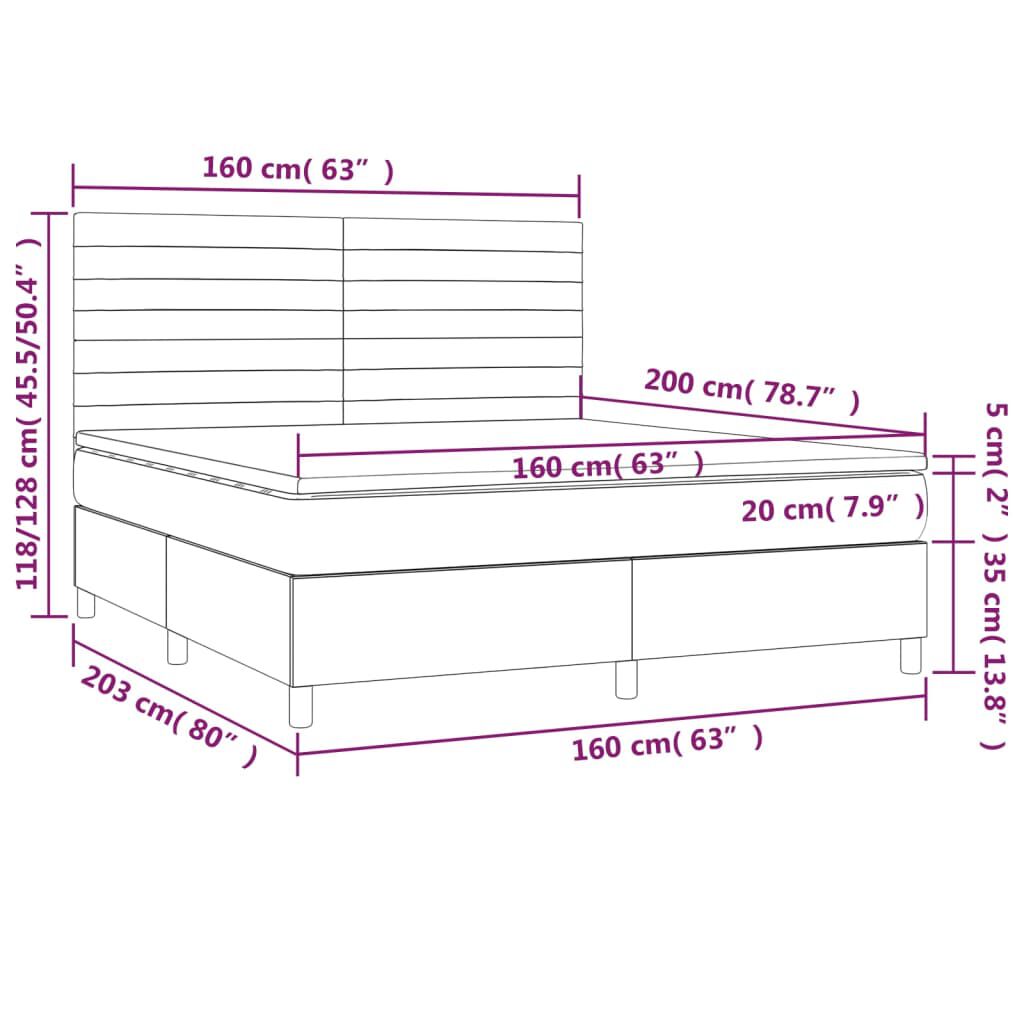 vidaXL Κρεβάτι Boxspring με Στρώμα Μπλε 160x200 εκ. Υφασμάτινο