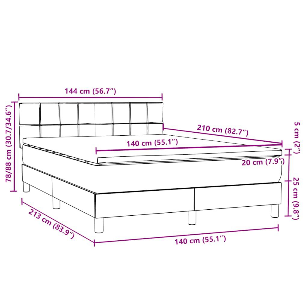 vidaXL Κρεβάτι Boxspring με Στρώμα Ροζ 140x210 εκ. Βελούδινο