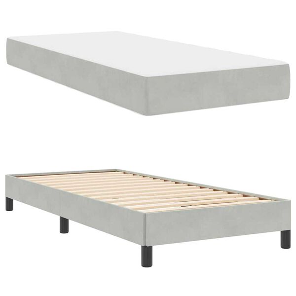 vidaXL Κρεβάτι box spring με στρώμα Ανοιχτό γκρι 90 x 190 cm Βελούδο