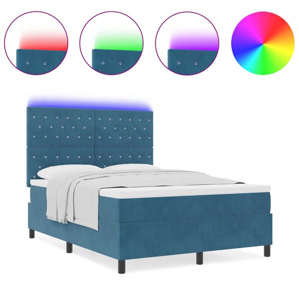 vidaXL Κρεβάτι με Στρώμα και LED Σκούρο Μπλε 160x200 εκ Βελούδο