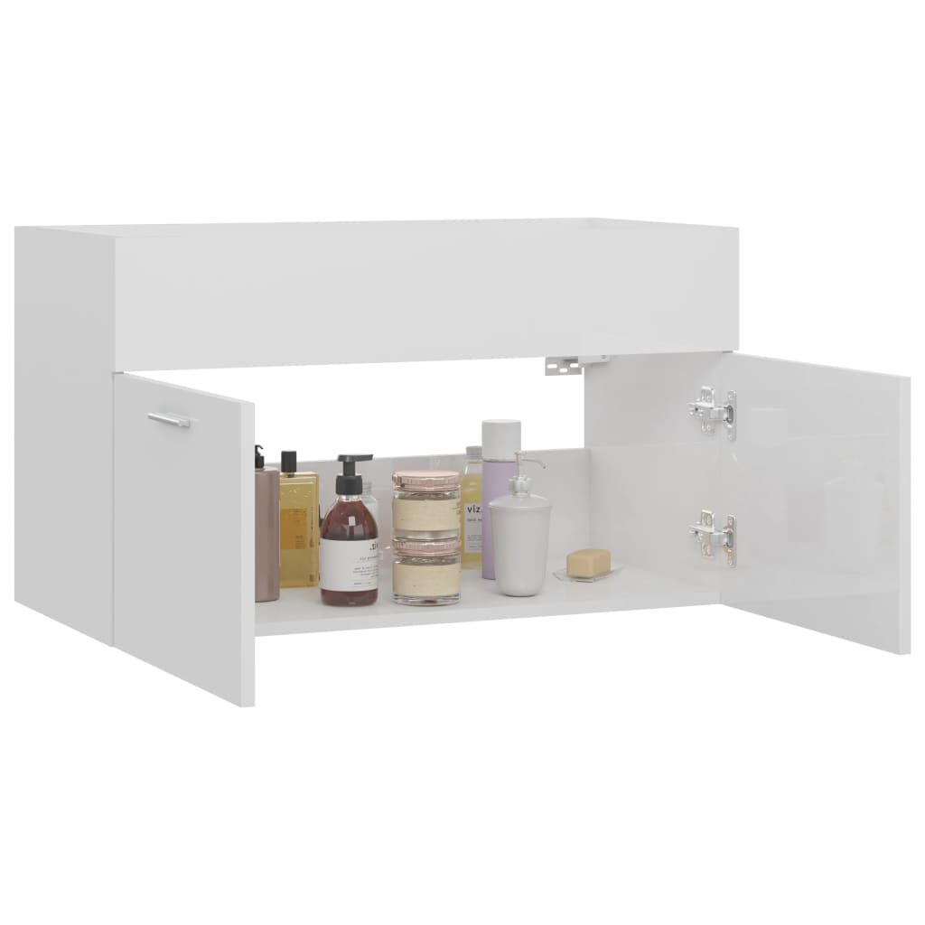vidaXL Ντουλάπι Νιπτήρα Γυαλιστερό Λευκό 80x38,5x46 εκ. από Επεξ. Ξύλο