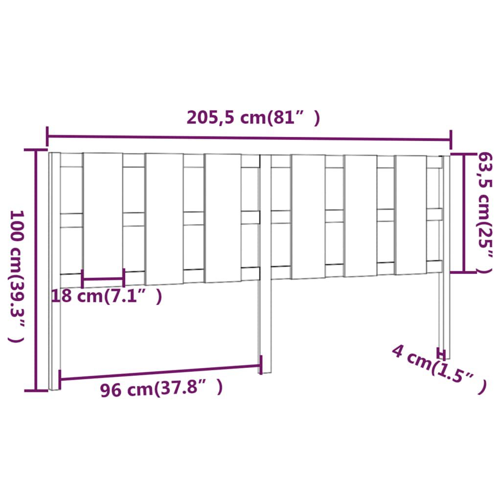 vidaXL Κεφαλάρι Κρεβατιού Γκρι 205,5x4x100 εκ. από Μασίφ Ξύλο Πεύκου