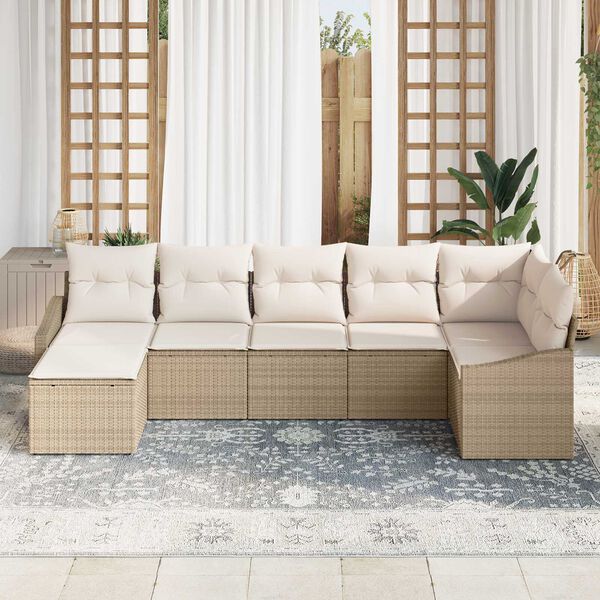 vidaXL Σέτ φαγητού για κήπο με μαξιλάρι 7 pcs Μπεζ και Κρέμα