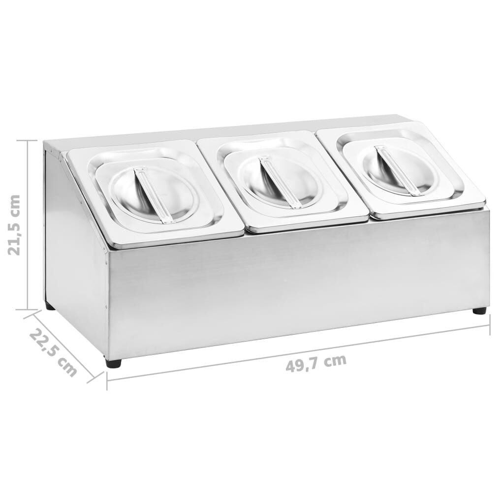 vidaXL Βάση για Λεκάνες Gastronorm με 3 Σκεύη GN 1/6 Ανοξείδωτο Ατσάλι