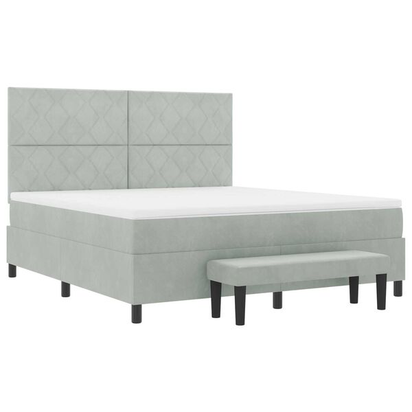 vidaXL Κρεβάτι Box Spring με Στρώμα & Πάγκο Ανοιχτό Γκρι 180x200 εκ. Βελούδινο