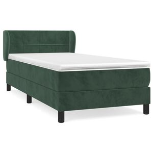 vidaXL Κρεβάτι Boxspring με Στρώμα Σκούρο Πράσινο 90x200 εκ. Βελούδινο