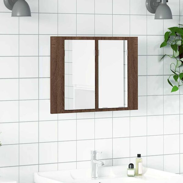 vidaXL Έπιπλο Καθρέφτη με LED Καφέ Δρυς 60x12x45 εκ. από Επεξ. Ξύλο