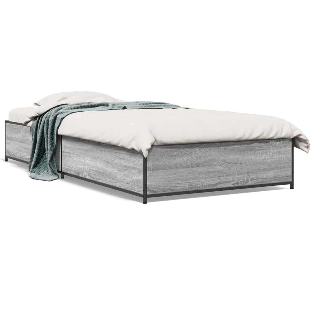 vidaXL Πλαίσιο Κρεβατιού Γκρι Sonoma 90 x 190 εκ. Επεξ. Ξύλο & Μέταλλο