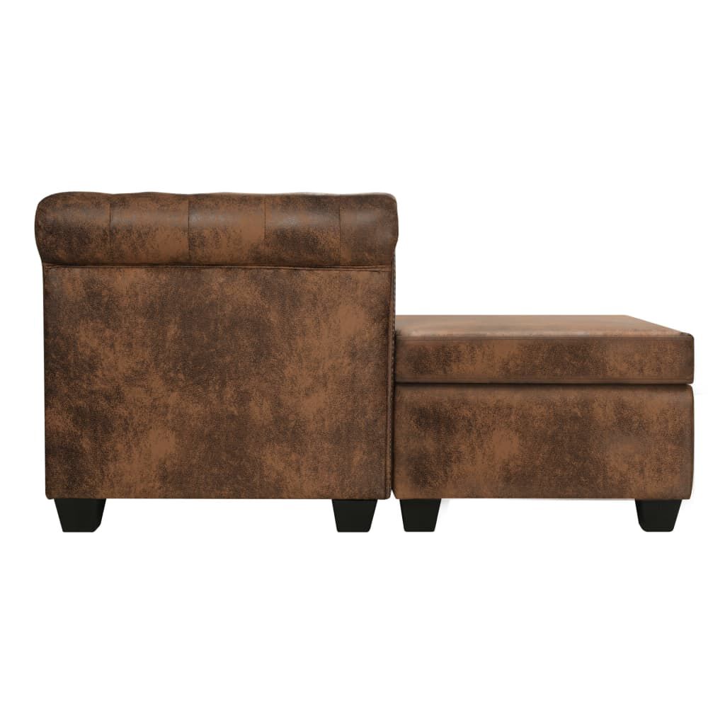 vidaXL Καναπές Chesterfield Γωνιακός Καφέ από Συνθετικό Καστόρι