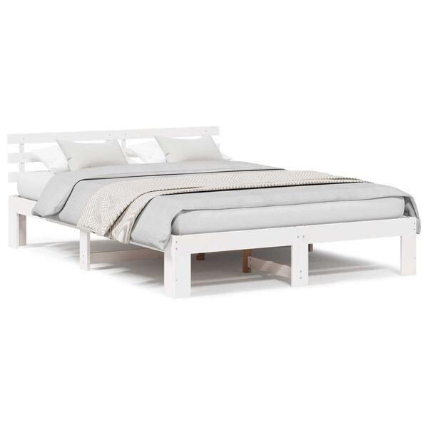 vidaXL Σκελετός Κρεβατιού Λευκό 150 x 200 cm Μασίφ ξύλο πεύκου