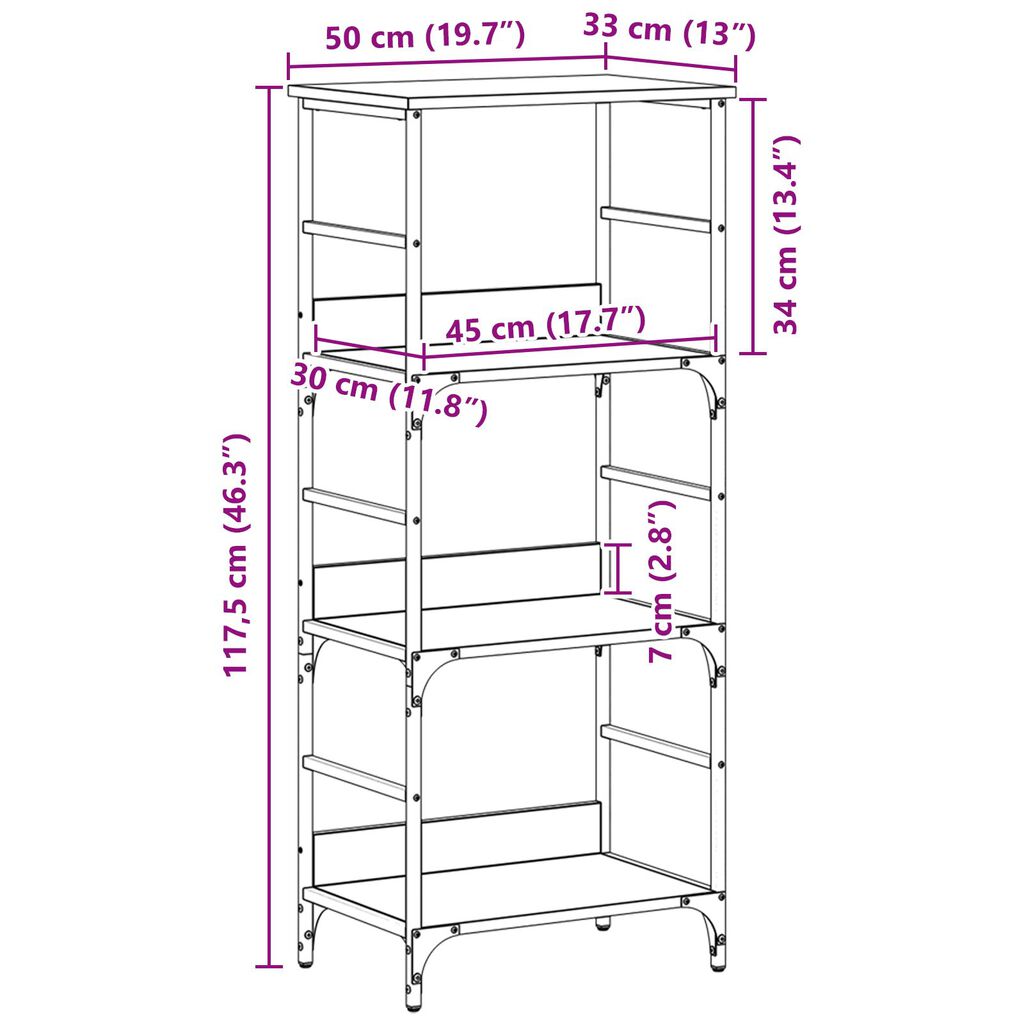 vidaXL Βιβλιοθήκη Μαύρη Βελανιδιά 50x33x117,5 εκ. Επεξεργασμένο ξύλο και Χάλυβας