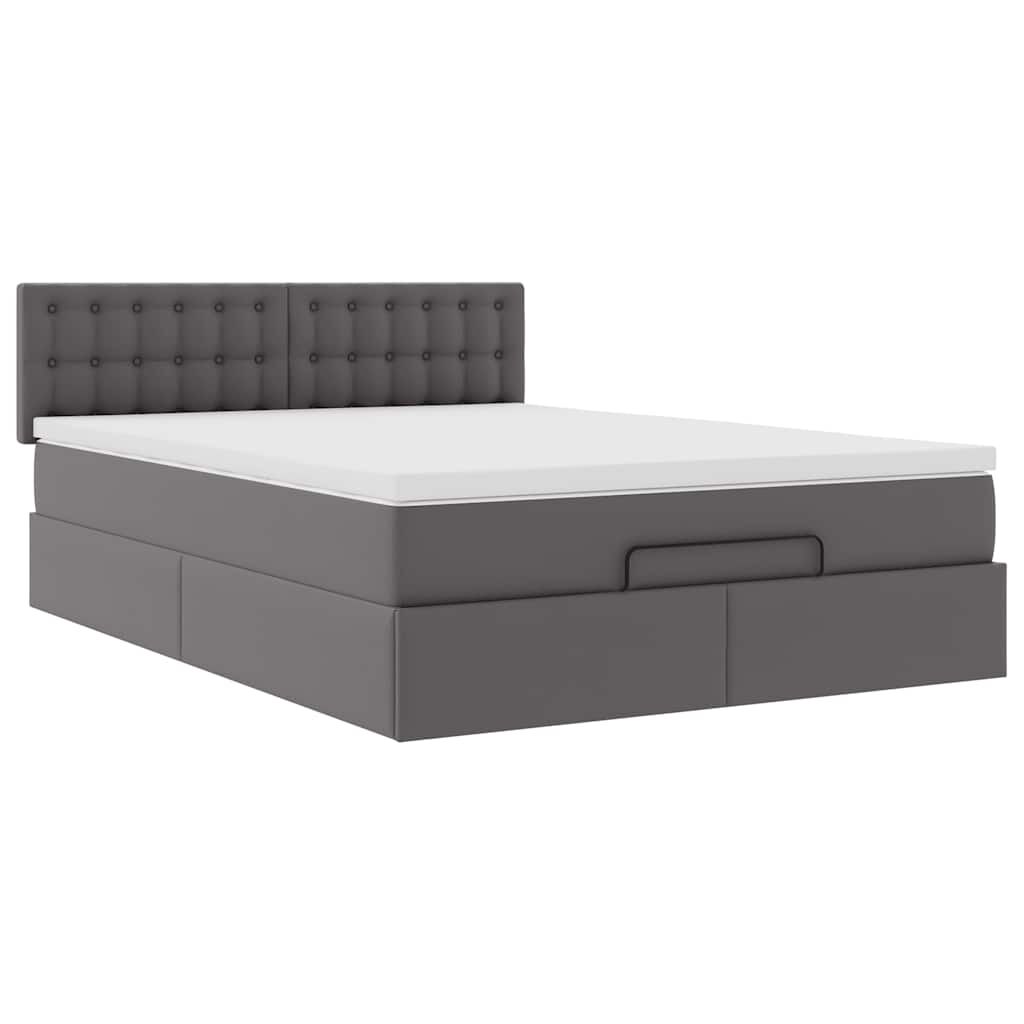 vidaXL Οθωμανικό κρεβάτι με στρώμα Γκρι 140x200cm Faux Leather