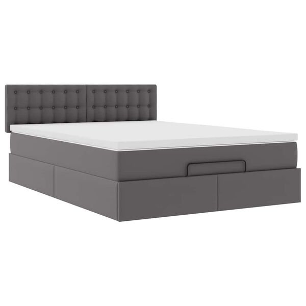 vidaXL Οθωμανικό κρεβάτι με στρώμα Γκρι 140x200cm Faux Leather