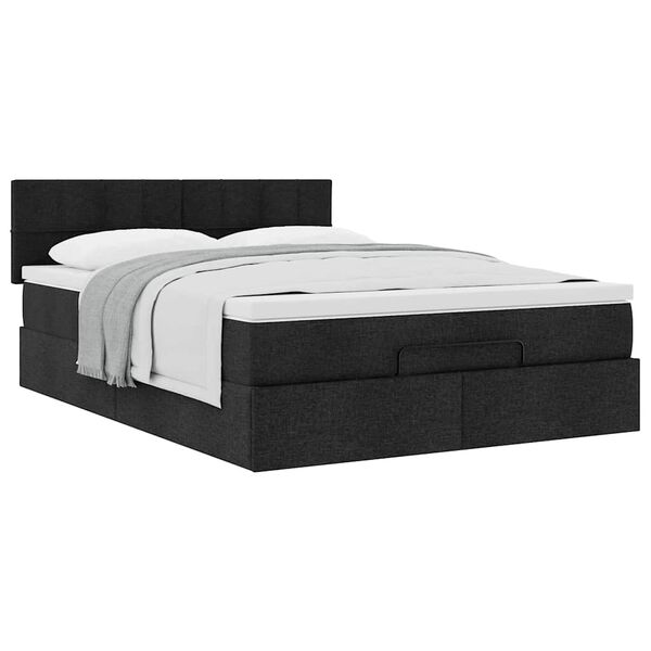 vidaXL Οθωμανικό κρεβάτι με στρώμα Μαύρο 140x190cm Ύφασμα