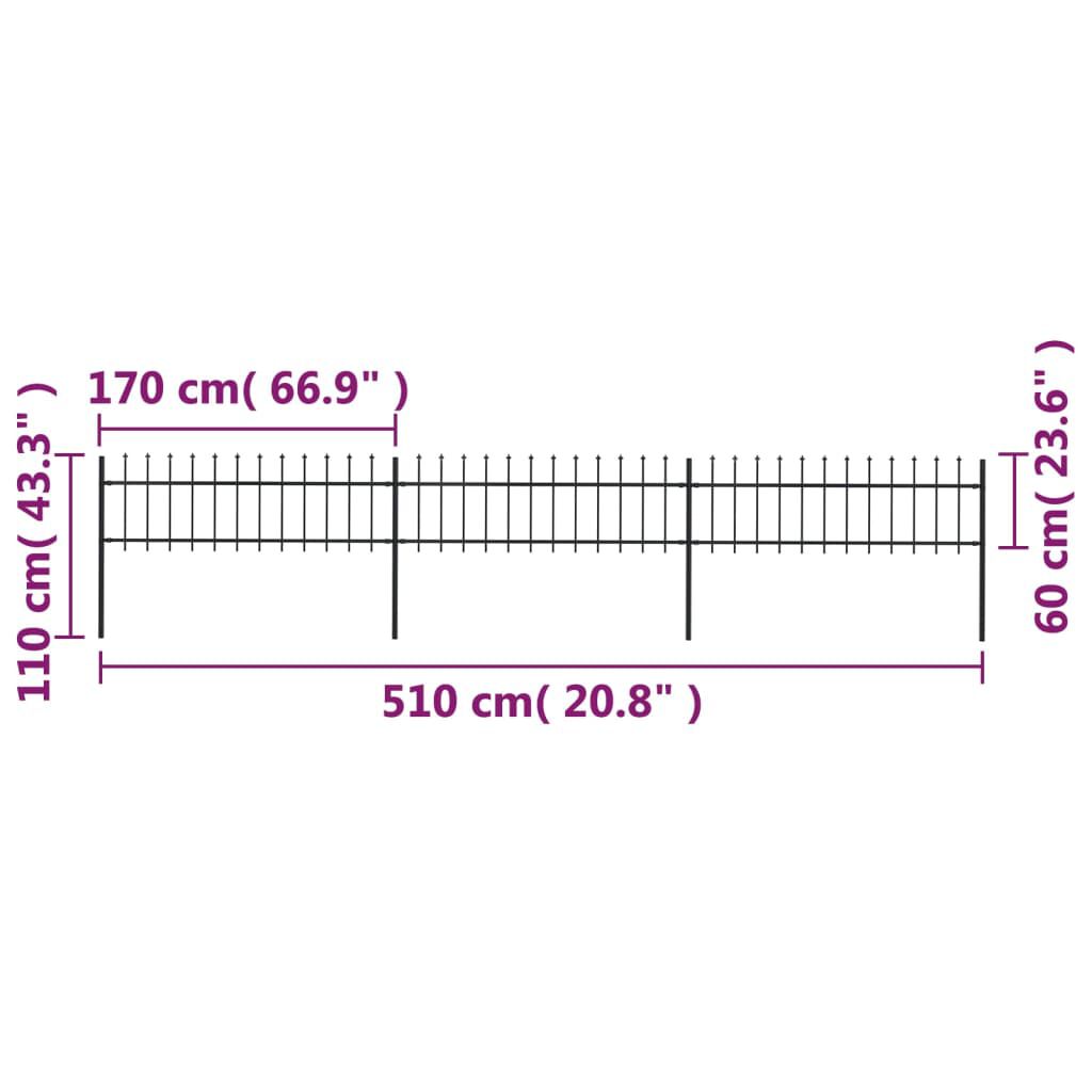 vidaXL Κάγκελα Περίφραξης με Λόγχες Μαύρα 5,1 x 0,6 μ. από Χάλυβα