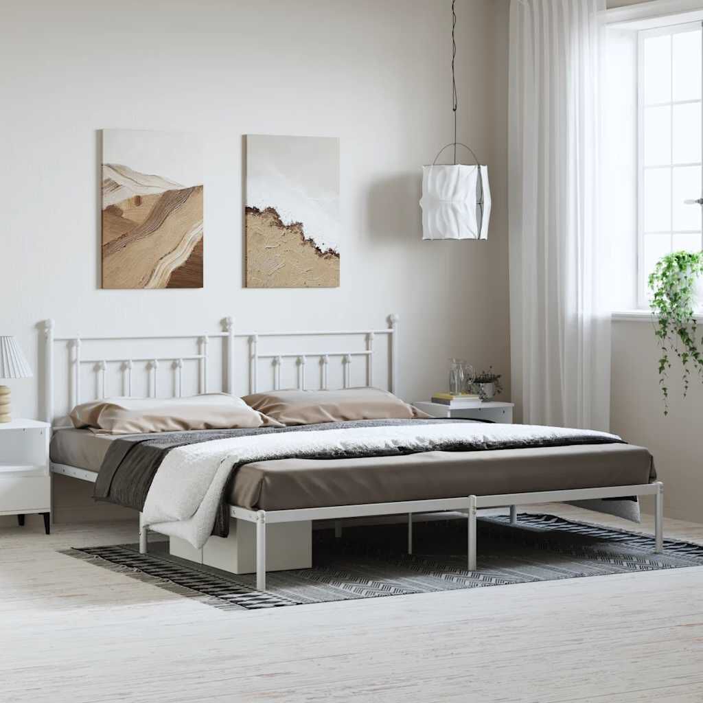 vidaXL Πλαίσιο Κρεβατιού με Κεφαλάρι Λευκό 193 x 203 εκ. Μεταλλικό