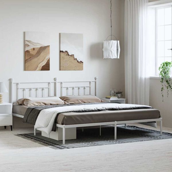 vidaXL Πλαίσιο Κρεβατιού με Κεφαλάρι Λευκό 193 x 203 εκ. Μεταλλικό