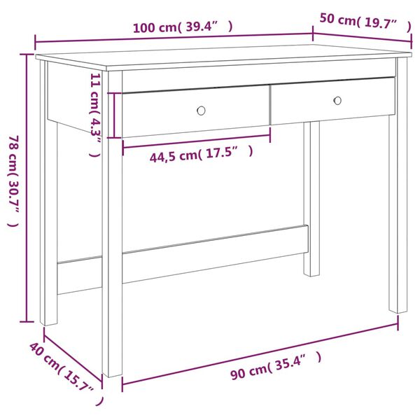 vidaXL Γραφείο με Συρτάρια 100 x 50 x 78 εκ. από Μασίφ Ξύλο Πεύκου