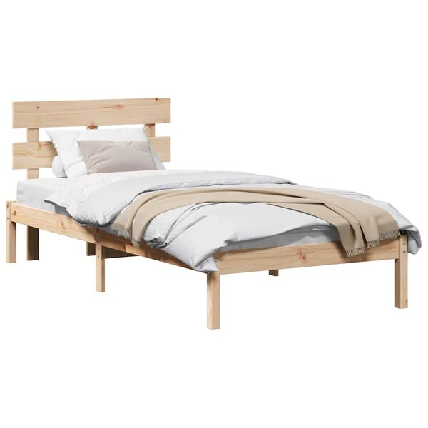 vidaXL Σκελετός Κρεβατιού Καφέ 90 x 190 cm Μασίφ ξύλο πεύκου