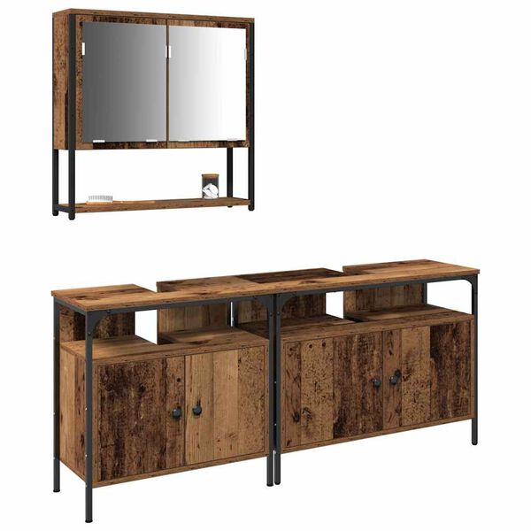 vidaXL Σετ Επίπλων Μπάνιου με ράφι 3 pcs Καφέ Επεξεργασμένο ξύλο