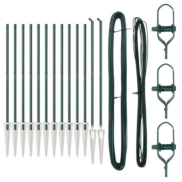 vidaXL Σετ Πόδια περίφραξης με βέργες 13 pcs Πράσινο Ø32mm 160 εκ