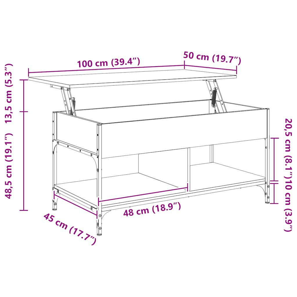 vidaXL Τραπεζάκι Σαλονιού Καπνιστή Δρυς 100x50x50 εκ. Επεξεργ. Ξύλο