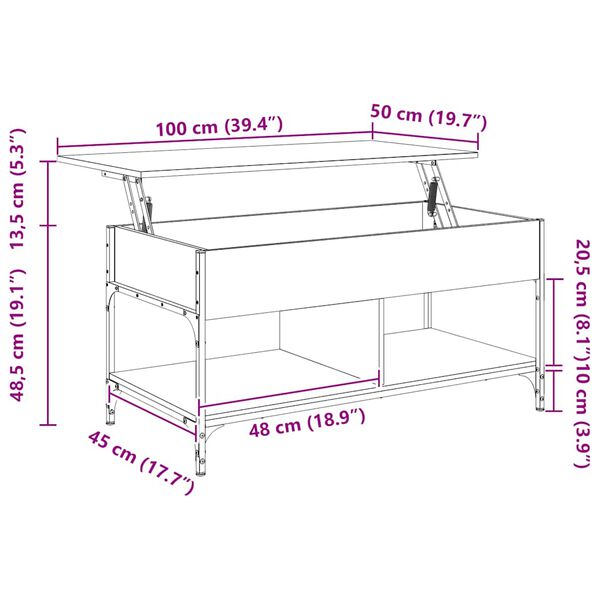vidaXL Τραπεζάκι Σαλονιού Καπνιστή Δρυς 100x50x50 εκ. Επεξεργ. Ξύλο