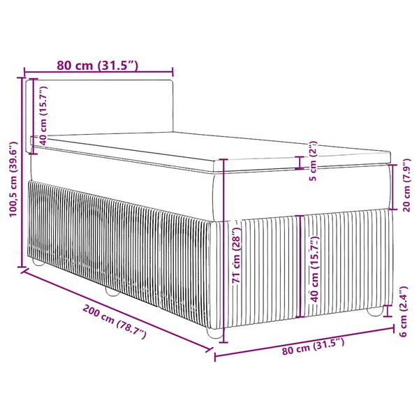 vidaXL Κρεβάτι Boxspring με Στρώμα Μπλε 80x200 εκ. Υφασμάτινο