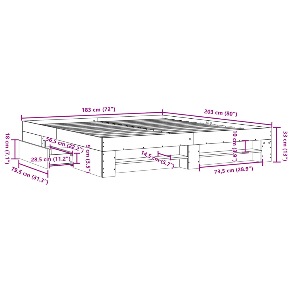 vidaXL Πλαίσιο κρεβατιού χωρίς στρώμα 180x200 εκ. Επεξεργασμένο Ξύλο