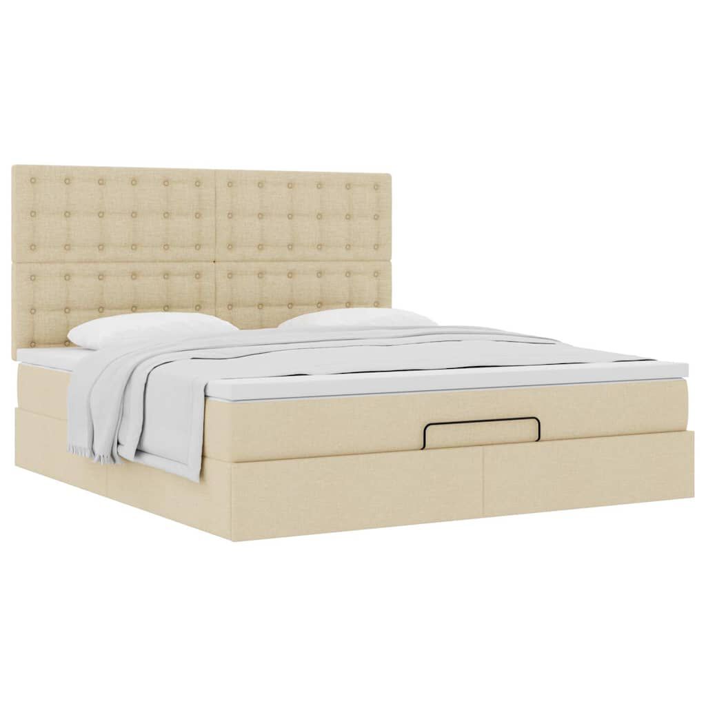 vidaXL Οθωμανικό κρεβάτι με στρώμα Cream 180x200cm ύφασμα