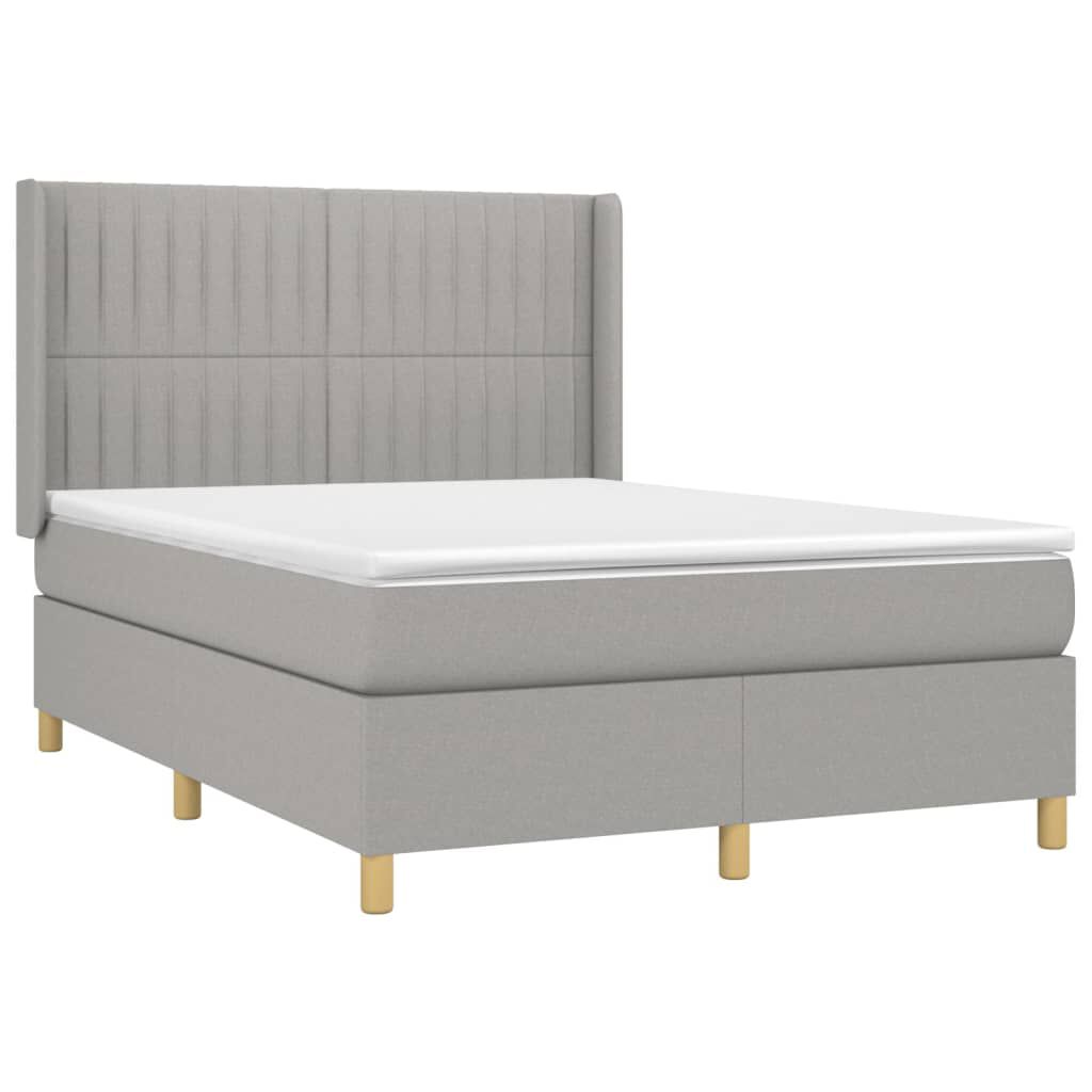 vidaXL Κρεβάτι Boxspring με Στρώμα & LED Αν.Γκρι 140x200εκ. Υφασμάτινο