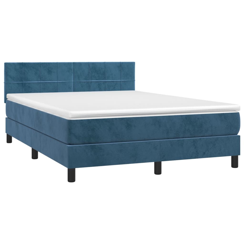 vidaXL Κρεβάτι Boxspring με Στρώμα & LED Σκ. Μπλε 140x200εκ. Βελούδινο