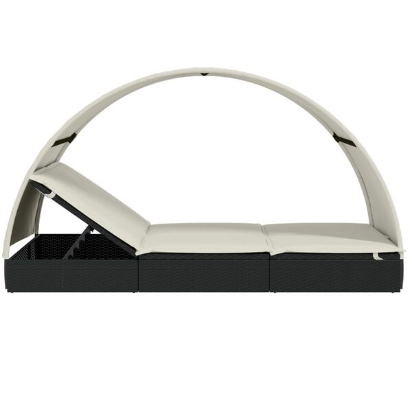 vidaXL Ξαπλώστρα 2 Ατόμων Στρογγ Οροφή Μαύρη 211x111x140εκ Συνθ. Ρατάν