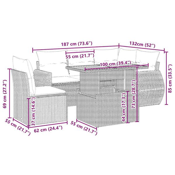 vidaXL Σετ Καναπέ Κήπου 6 τεμ. Μπεζ Συνθετικό Ρατάν με Μαξιλάρια