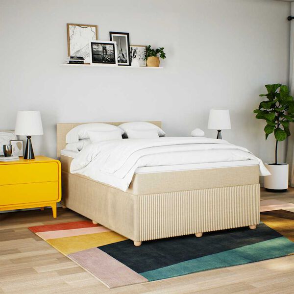 vidaXL &Kappa;&rho;&epsilon;&beta;ά&tau;&iota; Boxspring &mu;&epsilon; &Sigma;&tau;&rho;ώ&mu;&alpha; &Kappa;&rho;&epsilon;&mu; 140x190 &epsilon;&kappa;. &Upsilon;&phi;&alpha;&sigma;&mu;ά&tau;&iota;&nu;&omicron;