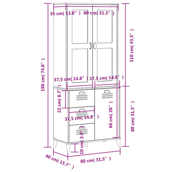 vidaXL Ντουλάπι Ψηλό VIKEN Ανθρακί Γκρι 80x40x190εκ. Μασίφ Ξύλο Πεύκου