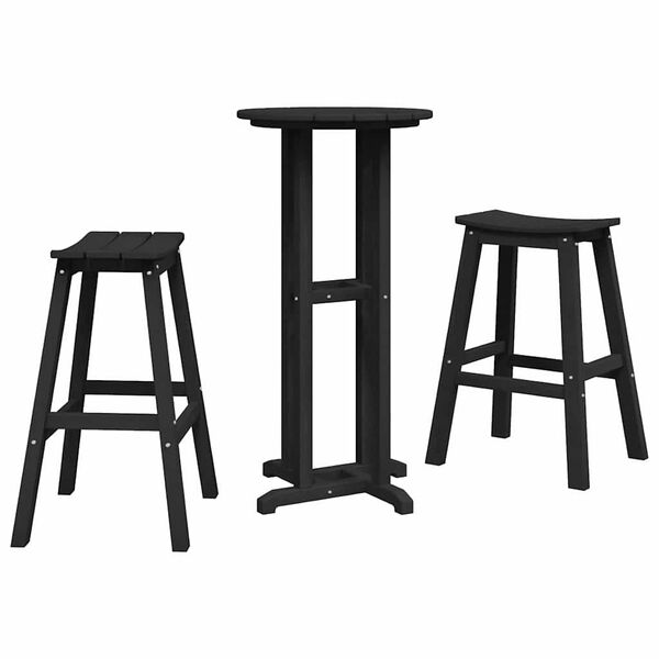 vidaXL Σετ Μπαρ Κήπου 3 pcs Μαύρο HDPE