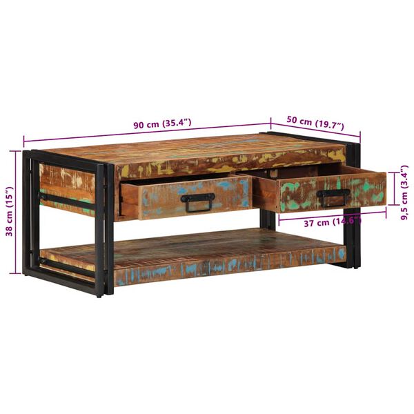 vidaXL Τραπεζάκι σαλονιού πολύχρωμο 90x50x38cm Ξύλο μασίφ αναγεννημένο