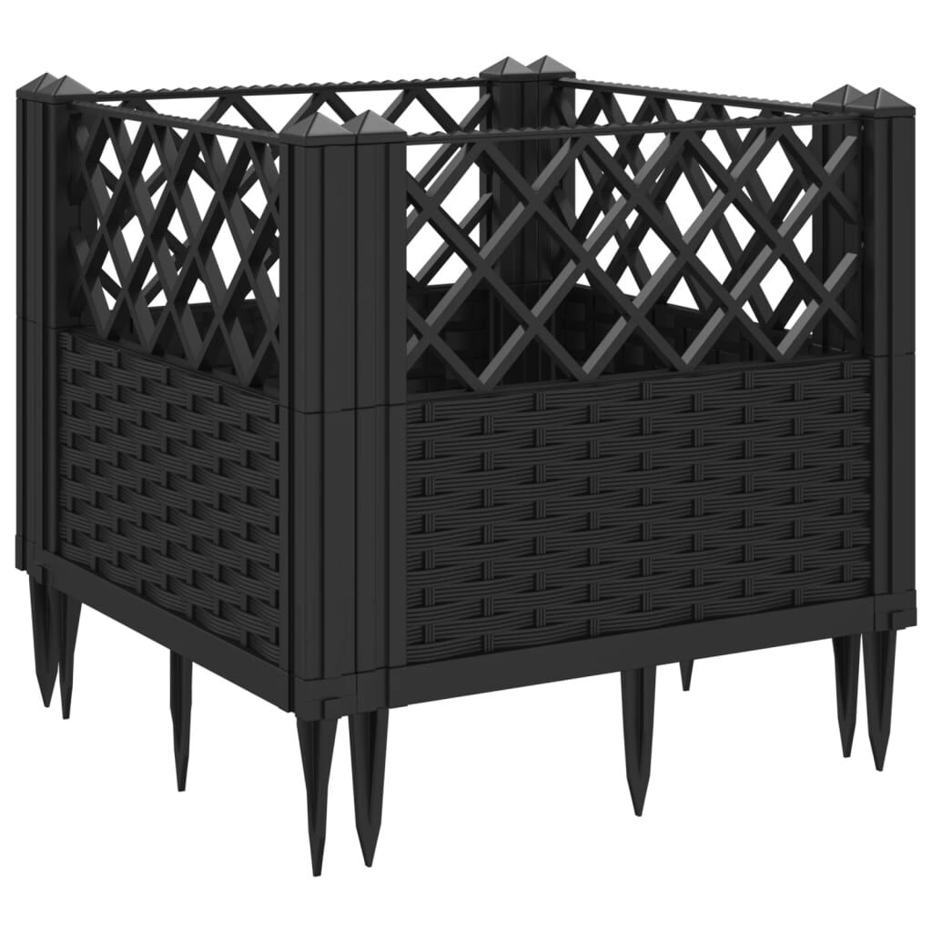 vidaXL Ζαρντινιέρα με Πασσάλους Μαύρη 43,5x43,5x43,5εκ. Πολυπροπυλένιο